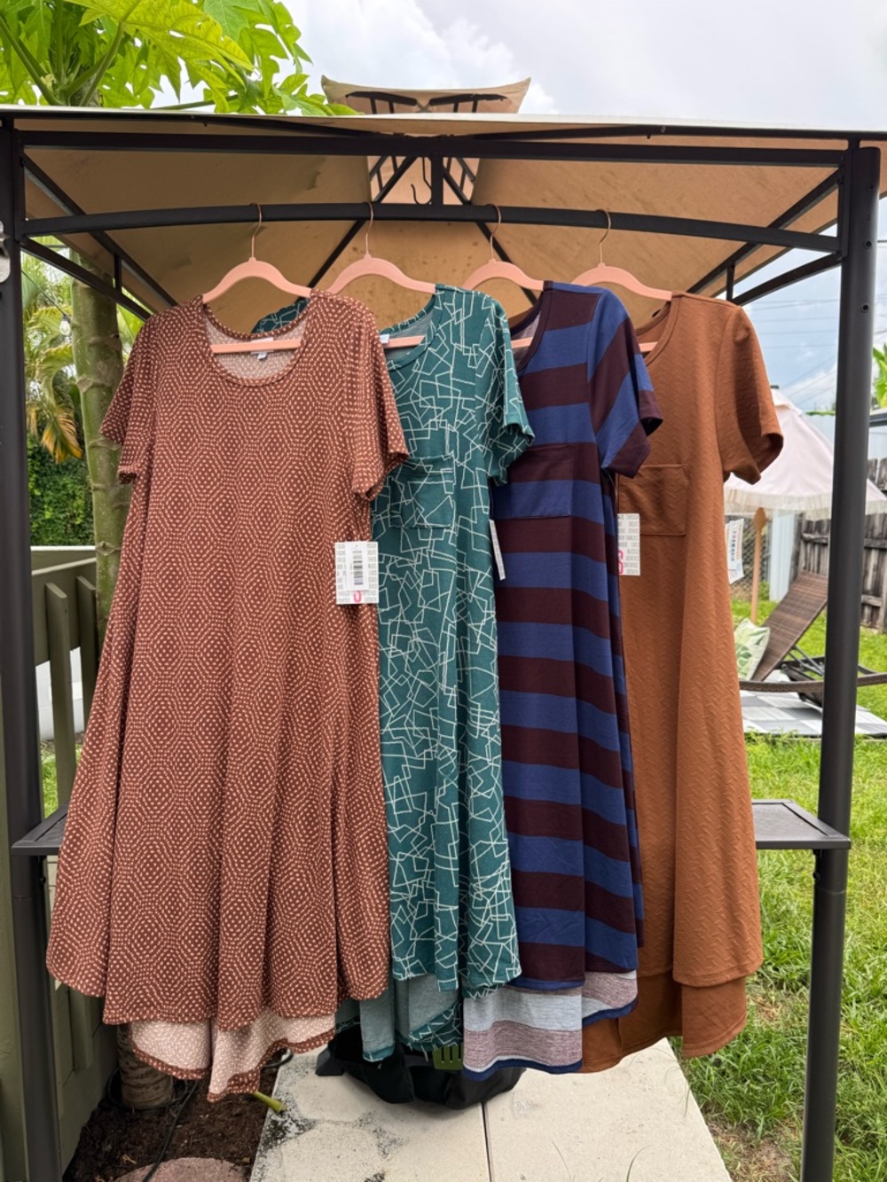 Z🐞LuLaRoe 4 Carly Midi Dresses in Brown, Teal, Navy